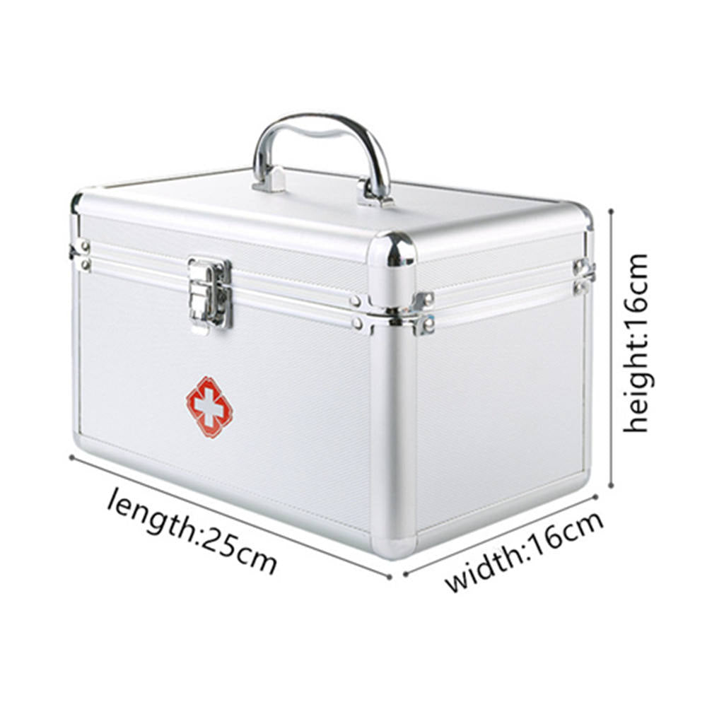 Double-Layer Aluminum Alloy Storage Box with Lock, Handle and Shoulder Strap, Portable Organizer for First Aid Supplies, Medications and Personal Items
